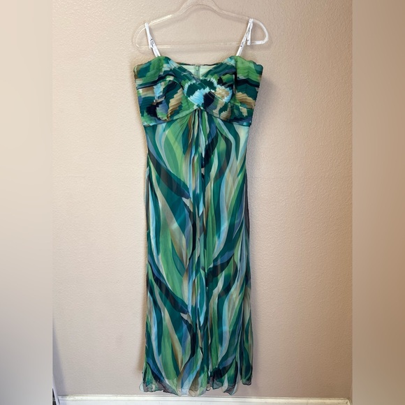 Tadashi Shoji 100% Silk Flowy Abstract Strapless Grown Size 14 - Picture 1 of 15
